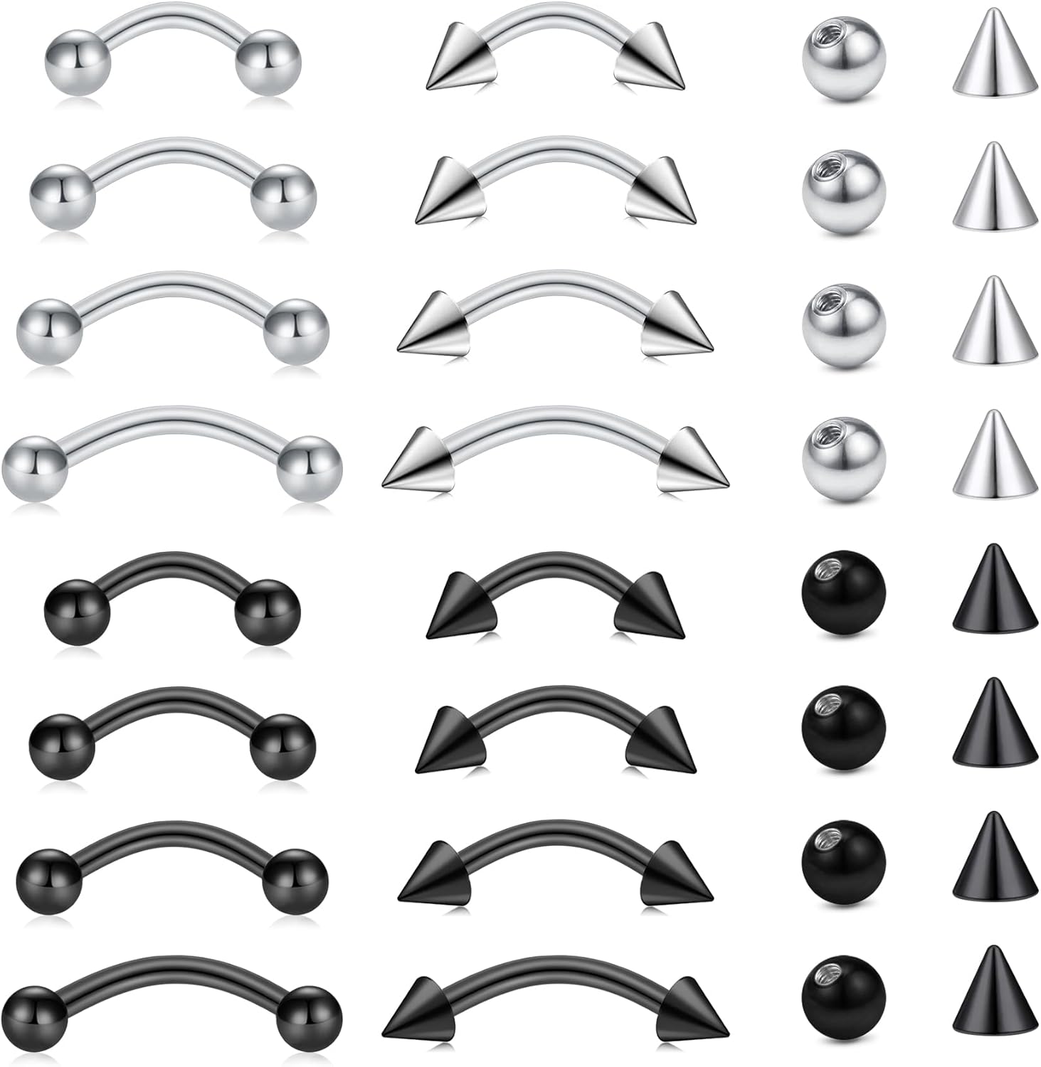 Eyebrow Curved Barbell - 32 szt./zestaw Kolczyki ze stali chirurgicznej,