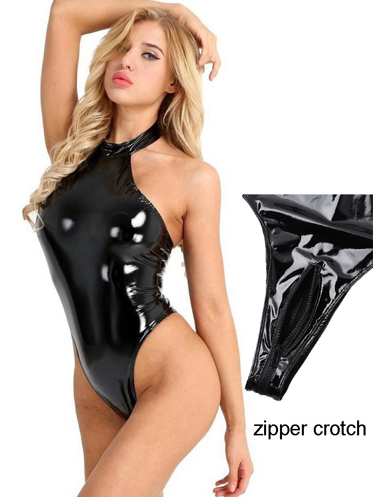 Body Jewelry Waterproof - S-4XL Halter Backless Swimsuit Shiny Faux