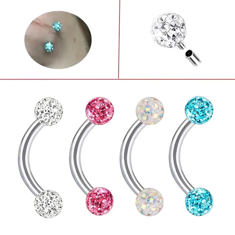 Eyebrow Curved Barbell - Wielokolorowy kryształ epoksydowy 6-10mm pręt stalowy