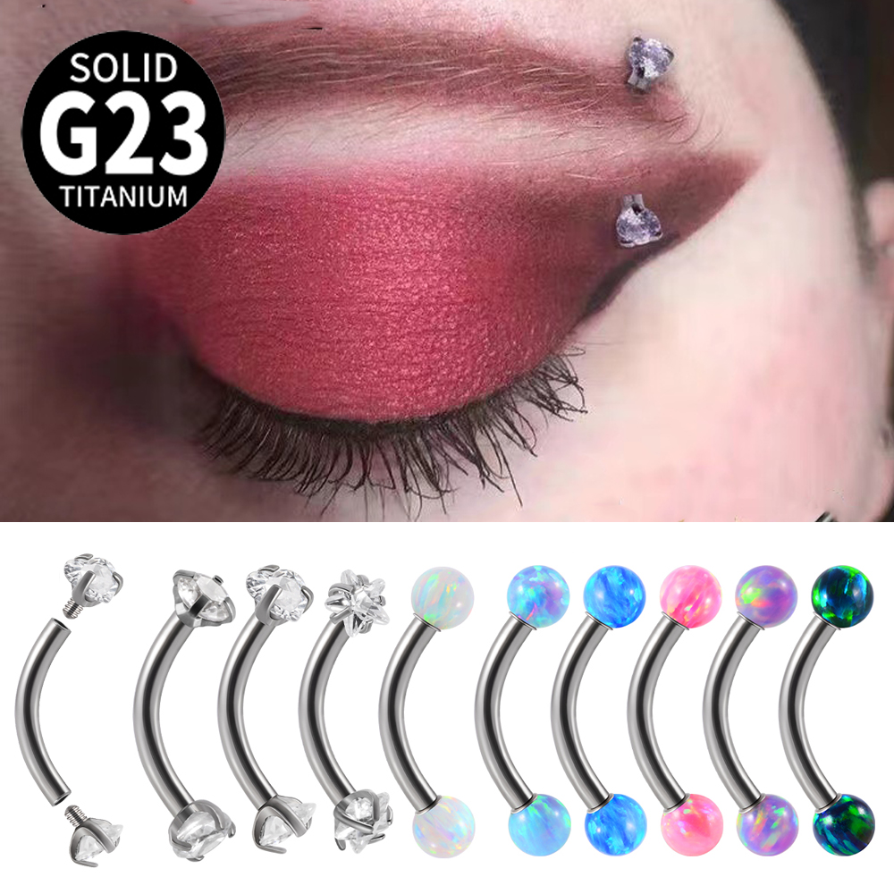 Eyebrow Curved Barbell - 1PC G23 Titanium CZ Wewnętrznie gwintowany