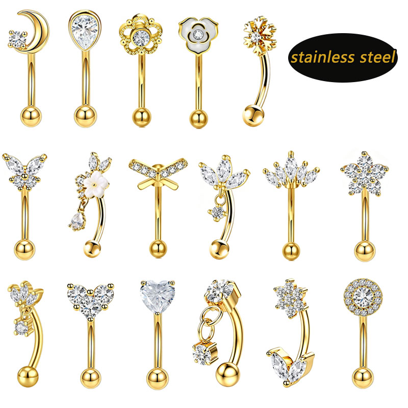 Eyebrow Curved Barbell - 1 szt./partia Stal Nierdzewna Motyl CZ