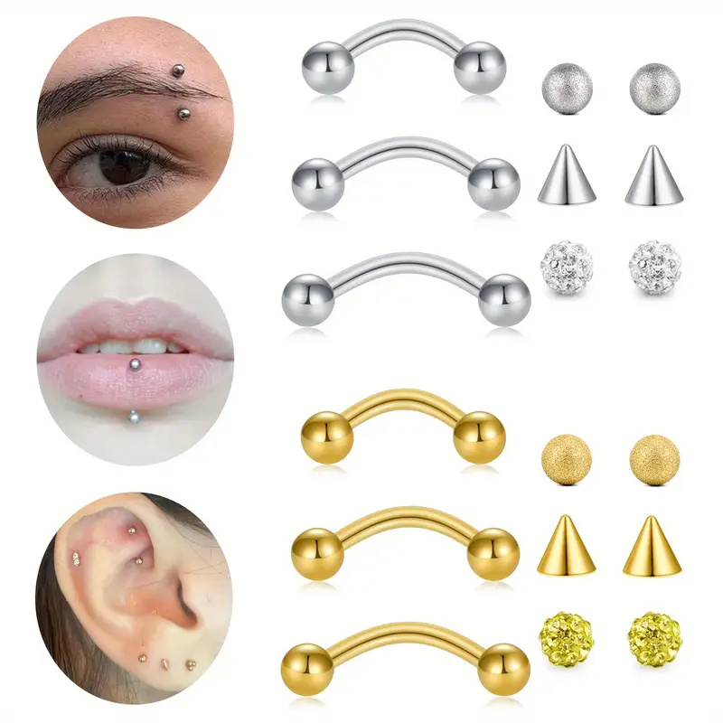 Eyebrow Curved Barbell - 3szt 16G ze stali nierdzewnej zakrzywiona