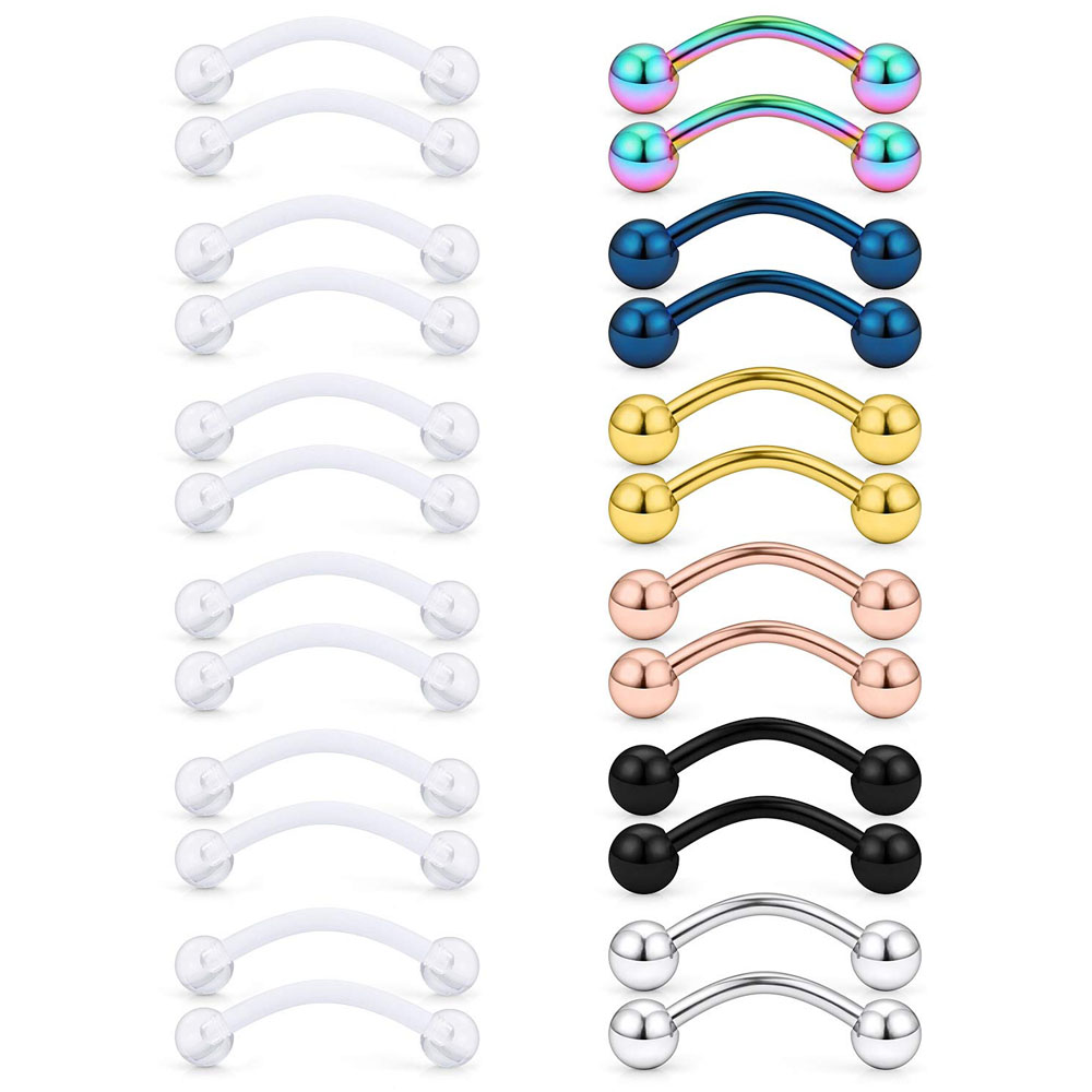 Eyebrow Curved Barbell - 16G przezroczysty akryl Bioflex zakrzywiona sztanga