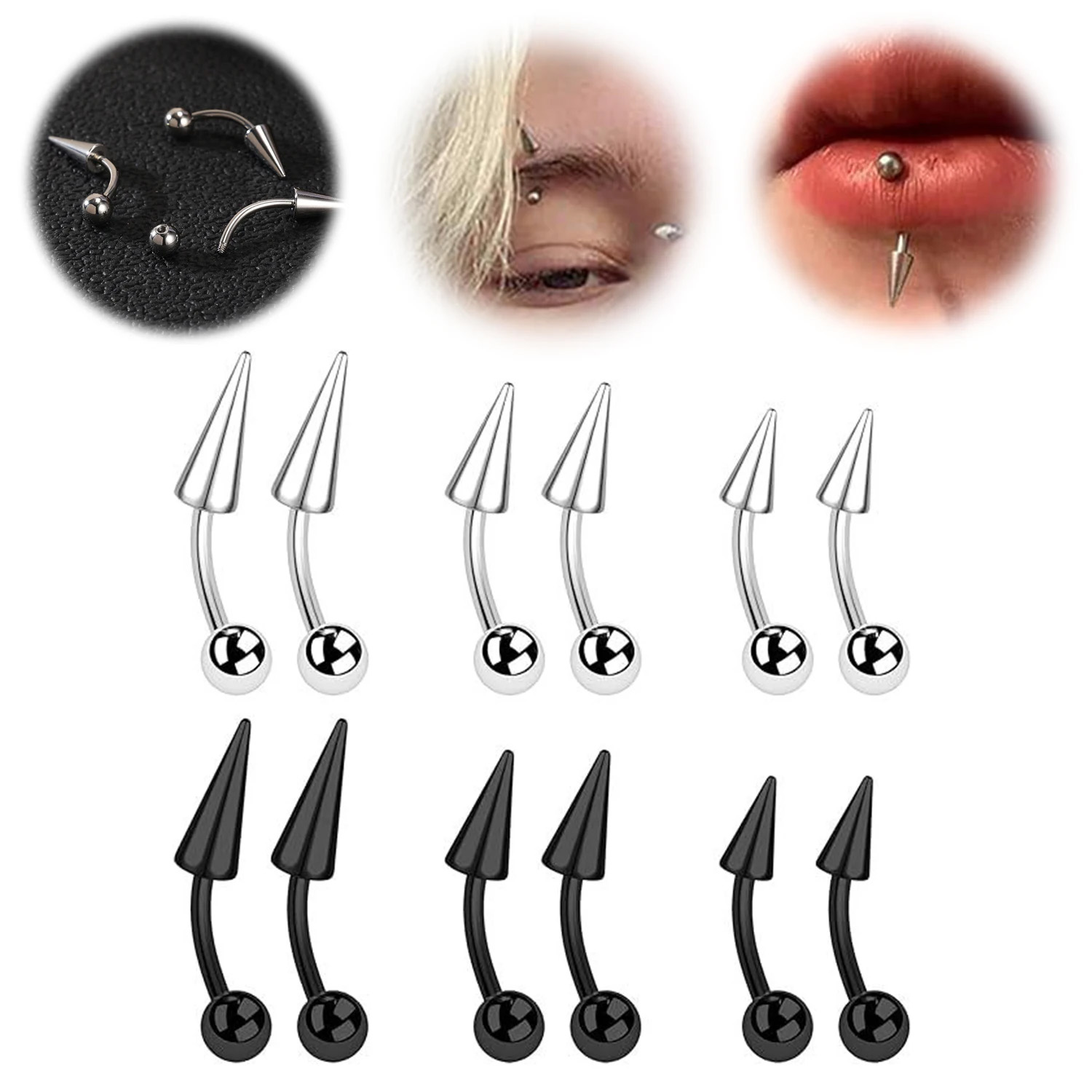 Eyebrow Curved Barbell - 1PC 16G Long Spike Bridge Pierścionek