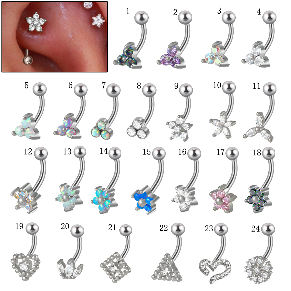 Eyebrow Curved Barbell - 1PC G23 tytanu 16G kryształ kwiat