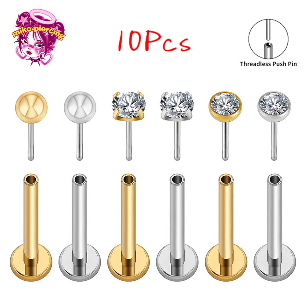 Body Jewelry Threadless - 10 szt. Tytan ASTM F136 20G/18G/16G