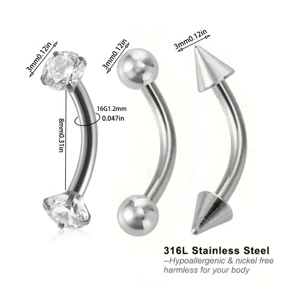 3szt 16G Kolczyki Rook ze stal – Eyebrow Curved Barbell recenzja i cena