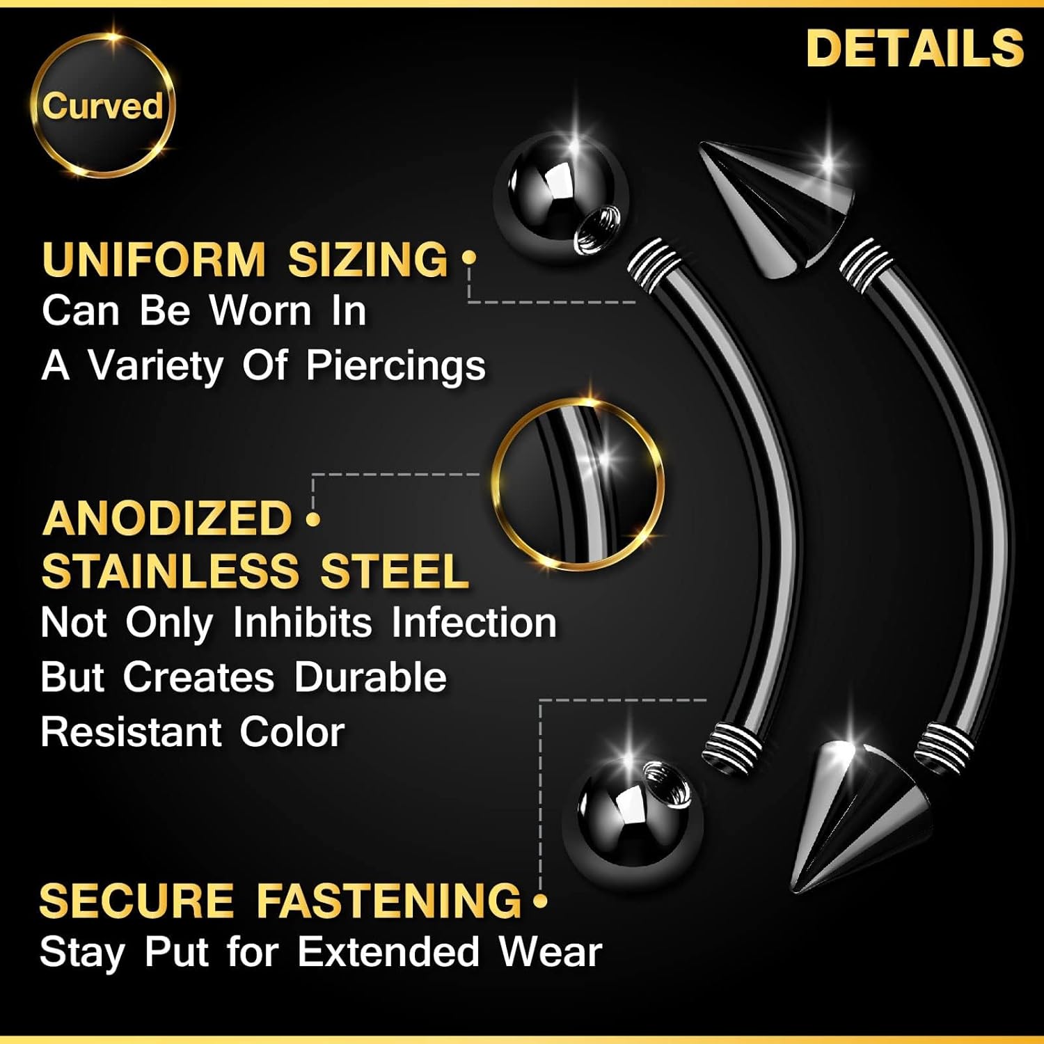 32 szt./zestaw Kolczyki ze sta – Eyebrow Curved Barbell recenzja i cena