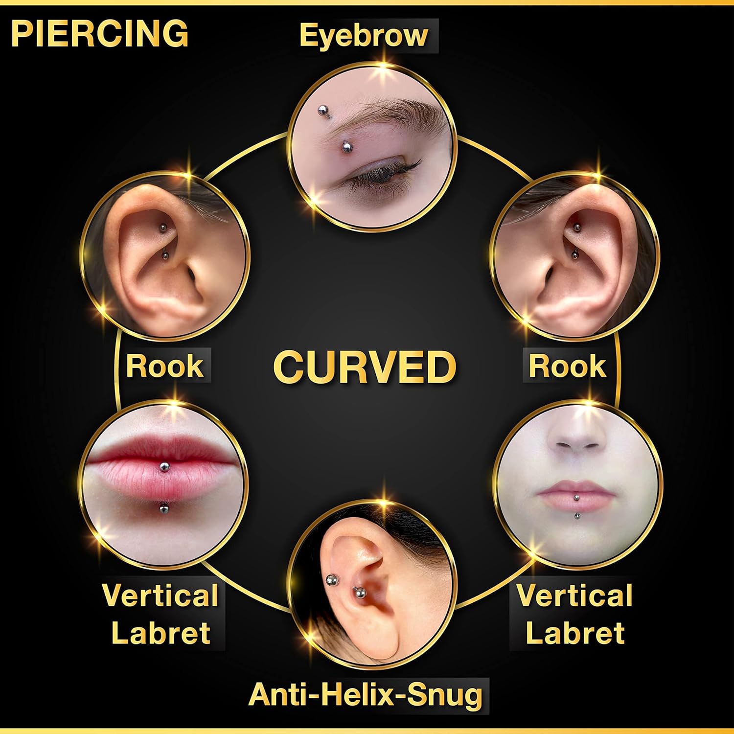32 szt./zestaw Kolczyki ze sta – Eyebrow Curved Barbell recenzja i cena