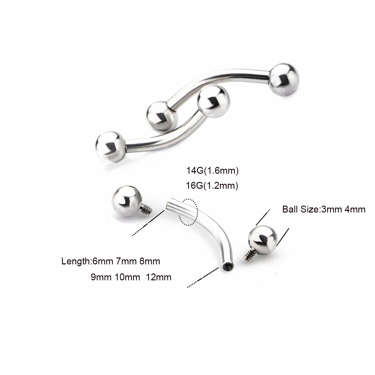 10 szt. Tytan ASTM F136 14G 16 – Eyebrow Curved Barbell recenzja i cena
