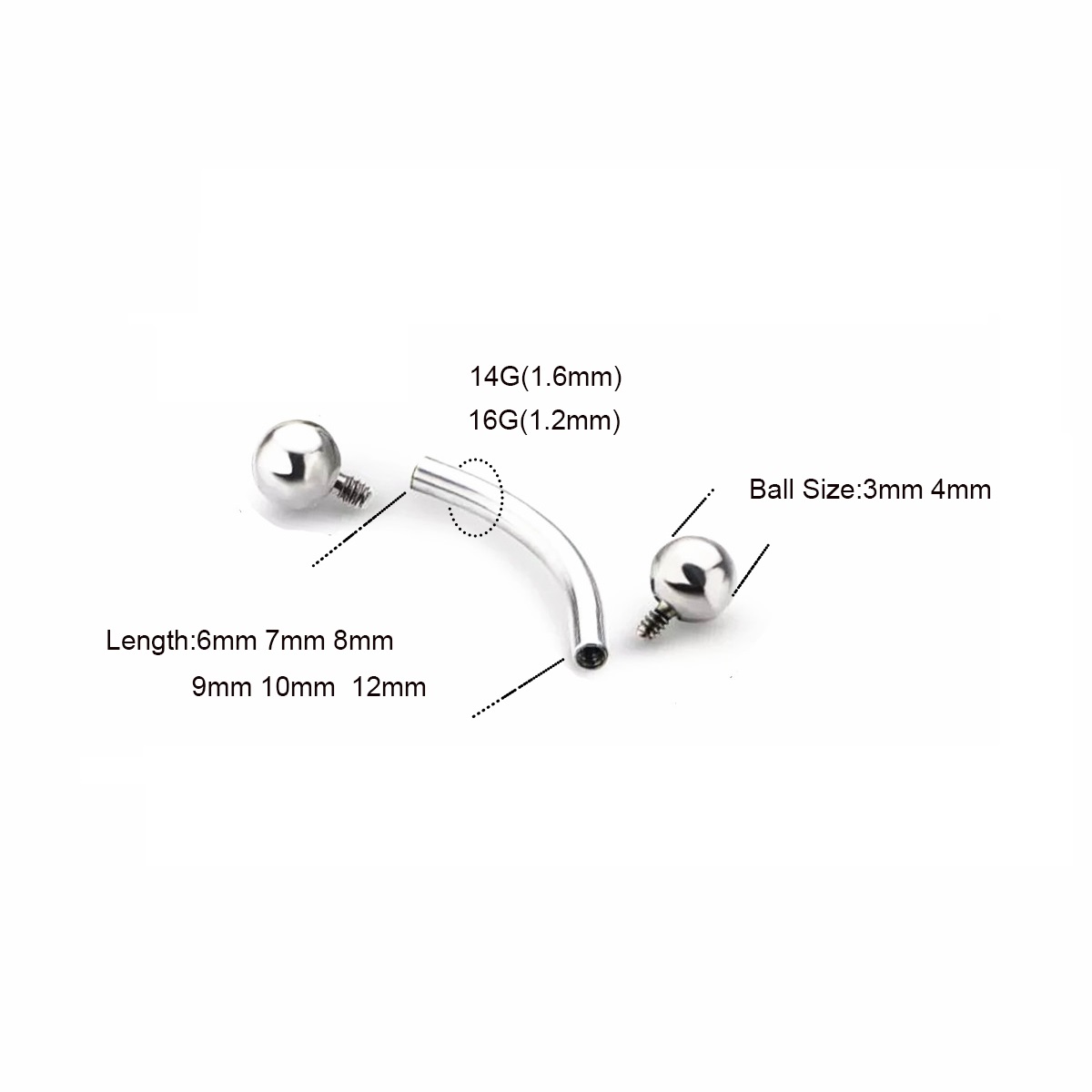 10 szt. Tytan ASTM F136 14G 16 – Eyebrow Curved Barbell recenzja i cena
