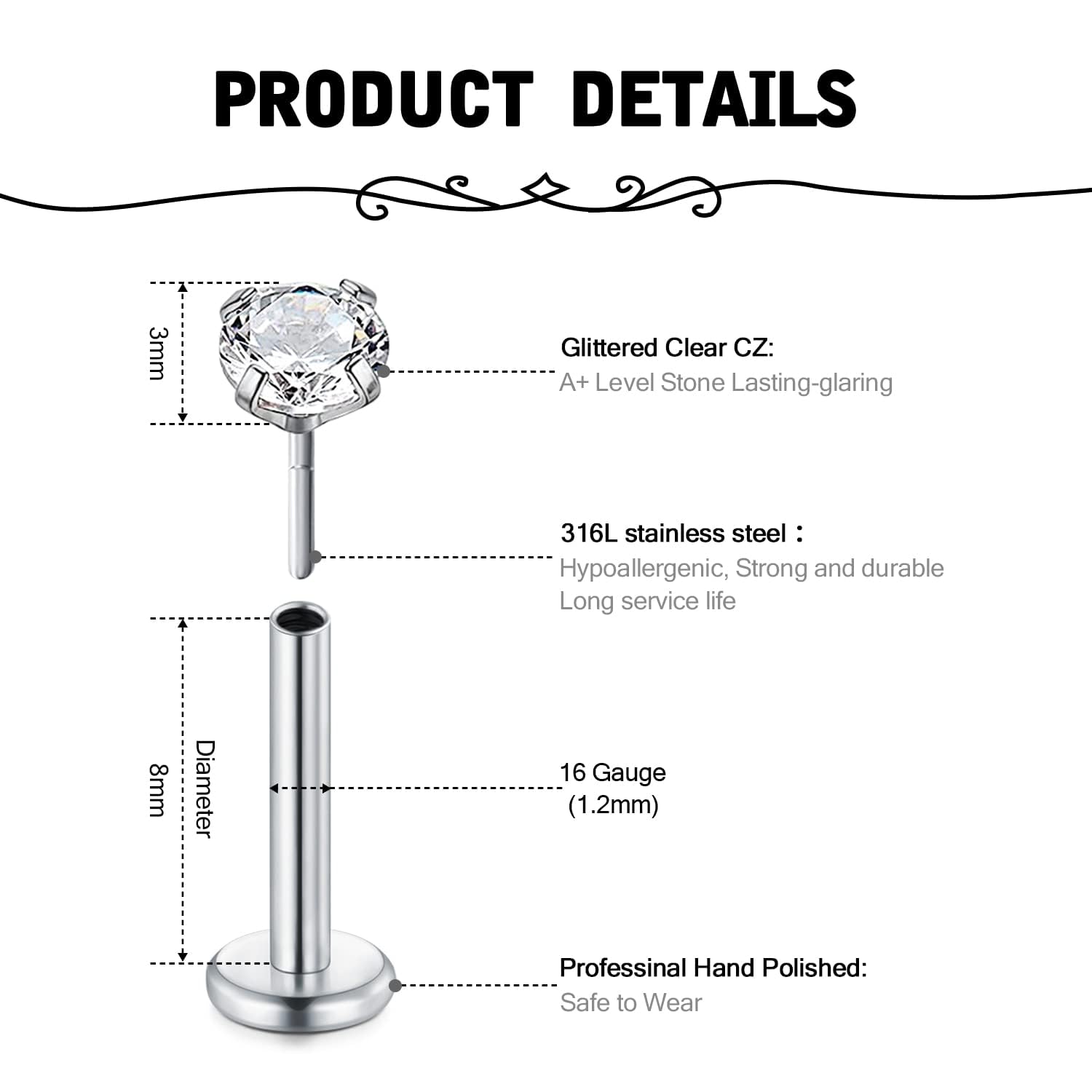 16G Push In bezgwintowe kolczy – Body Jewelry Threadless recenzja i cena